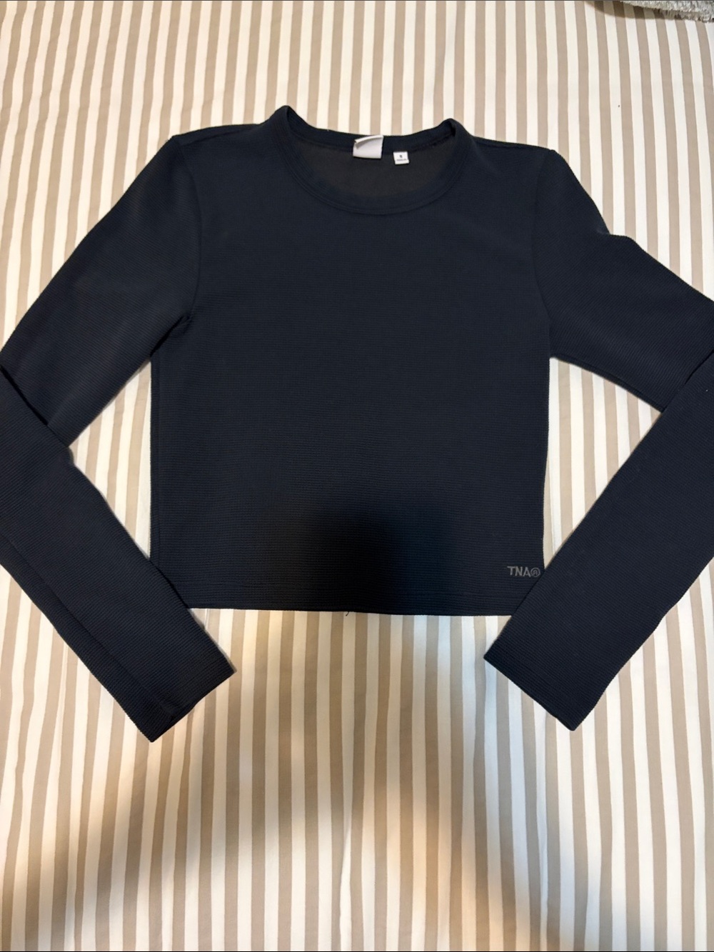 TNA Black Ribbed Long-Sleeve Cropped Top